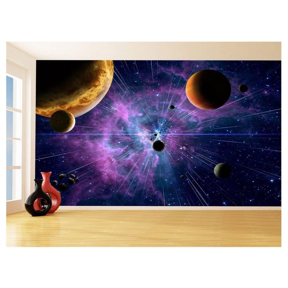 Papel De Parede 3D Espaço Estrelas Planetas 3,5M Nsp155