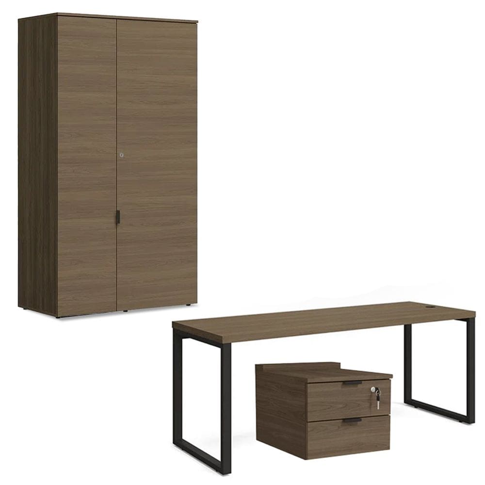 Mesa com Gaveteiro de Escritório Home Office 1,5m e Armário 2 Portas Kappesberg