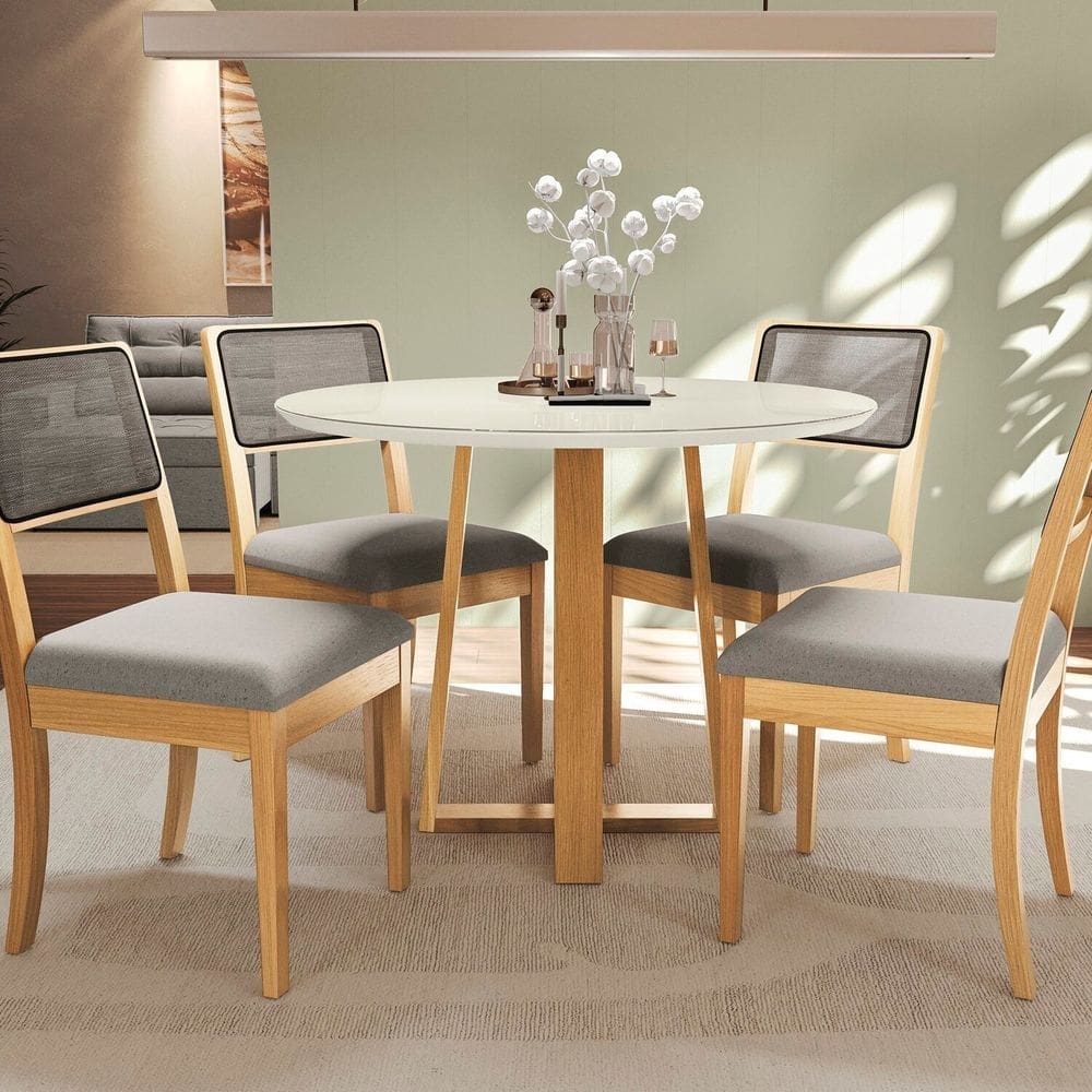 Conjunto Sala de Jantar Mesa com 4 Cadeiras Elma Caqui