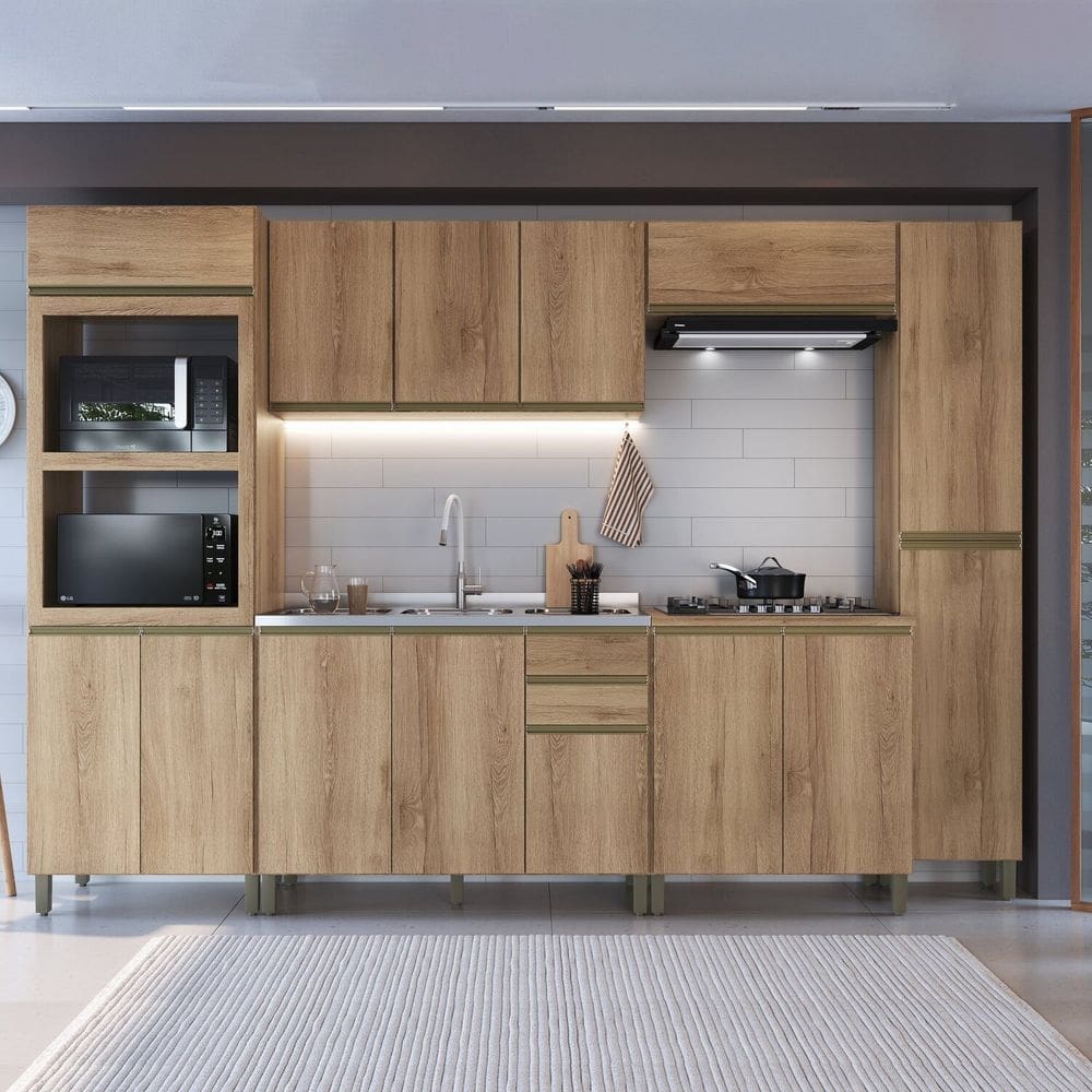 Cozinha Modulada Completa 6 Peças 14 Portas 2 Gavetas Montreal Castani