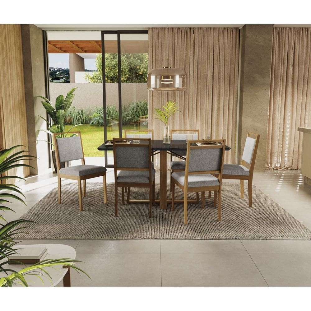Conjunto Sala de Jantar Mesa Elma com 6 Cadeiras Cinza Mesclado