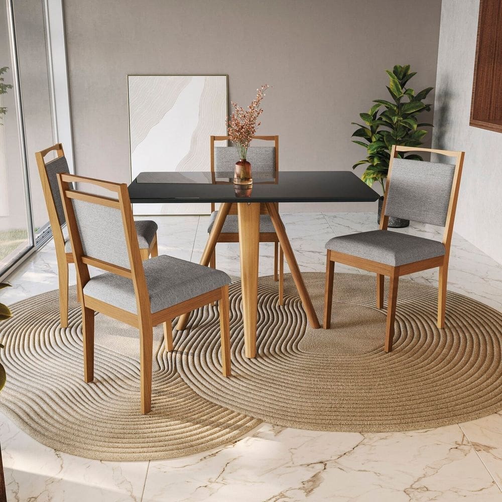 Conjunto Sala de Jantar Mesa Duna com 4 Cadeiras Cinza Mesclado