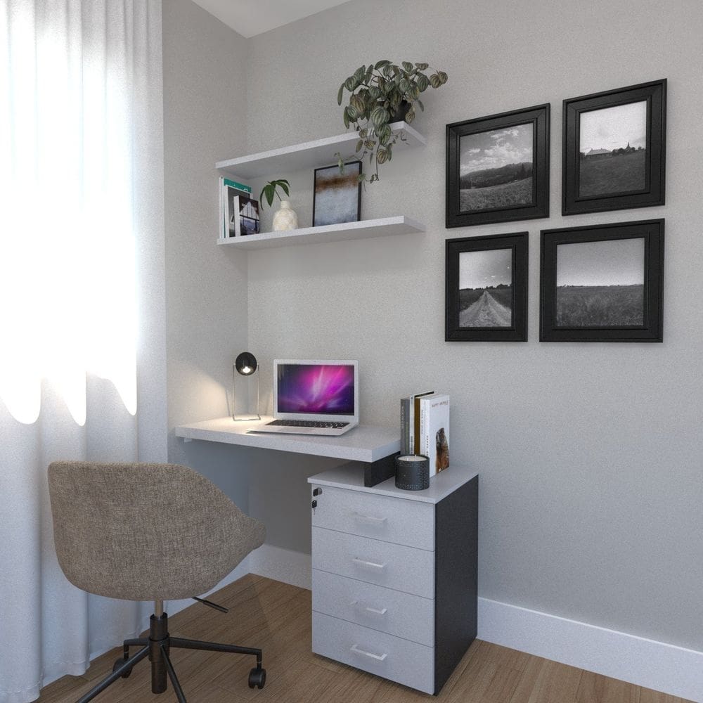Escrivaninha Para Escritório e Home Office com 4 Gavetas Preto/Cinza Cristal