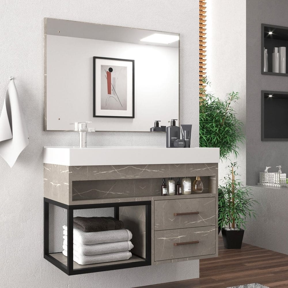 Conjunto Balcão para Banheiro com Espelheira New 80 Marmo Crema