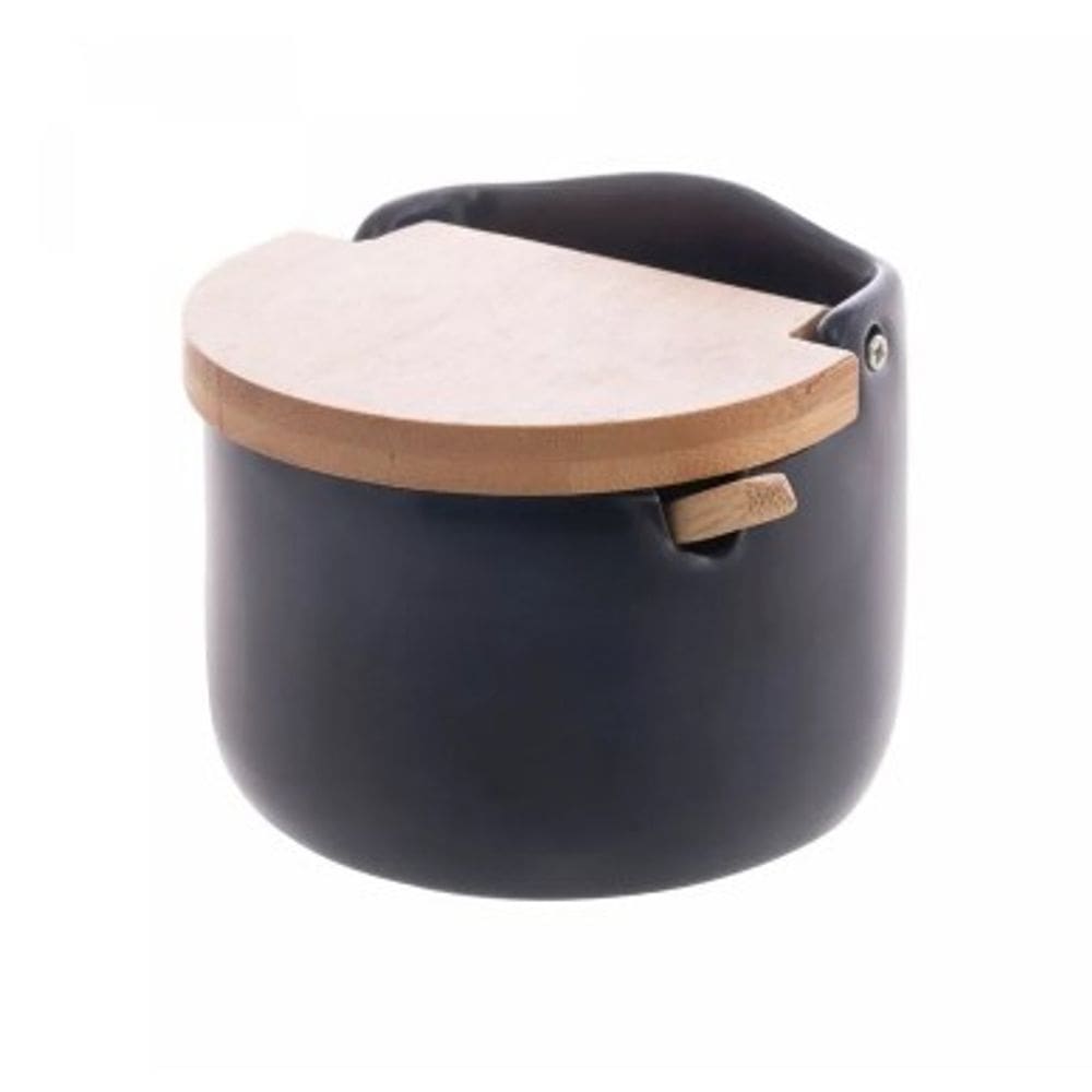 Saleiro de Cerâmica com Tampa e Colher de Bambu Azul 10cm x 9,5cm - Wolff