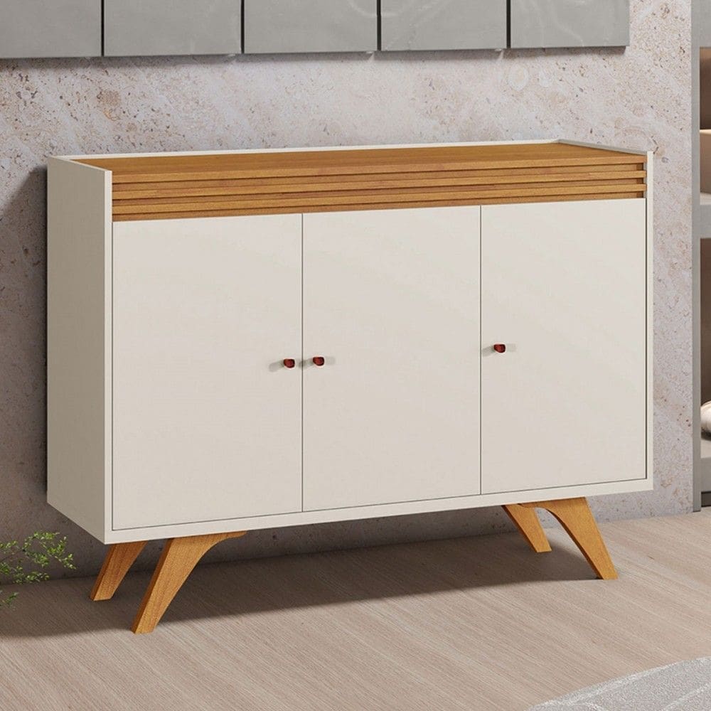 Balcão Buffet Madrid 3 Portas Off White/Naturalle - Mavaular