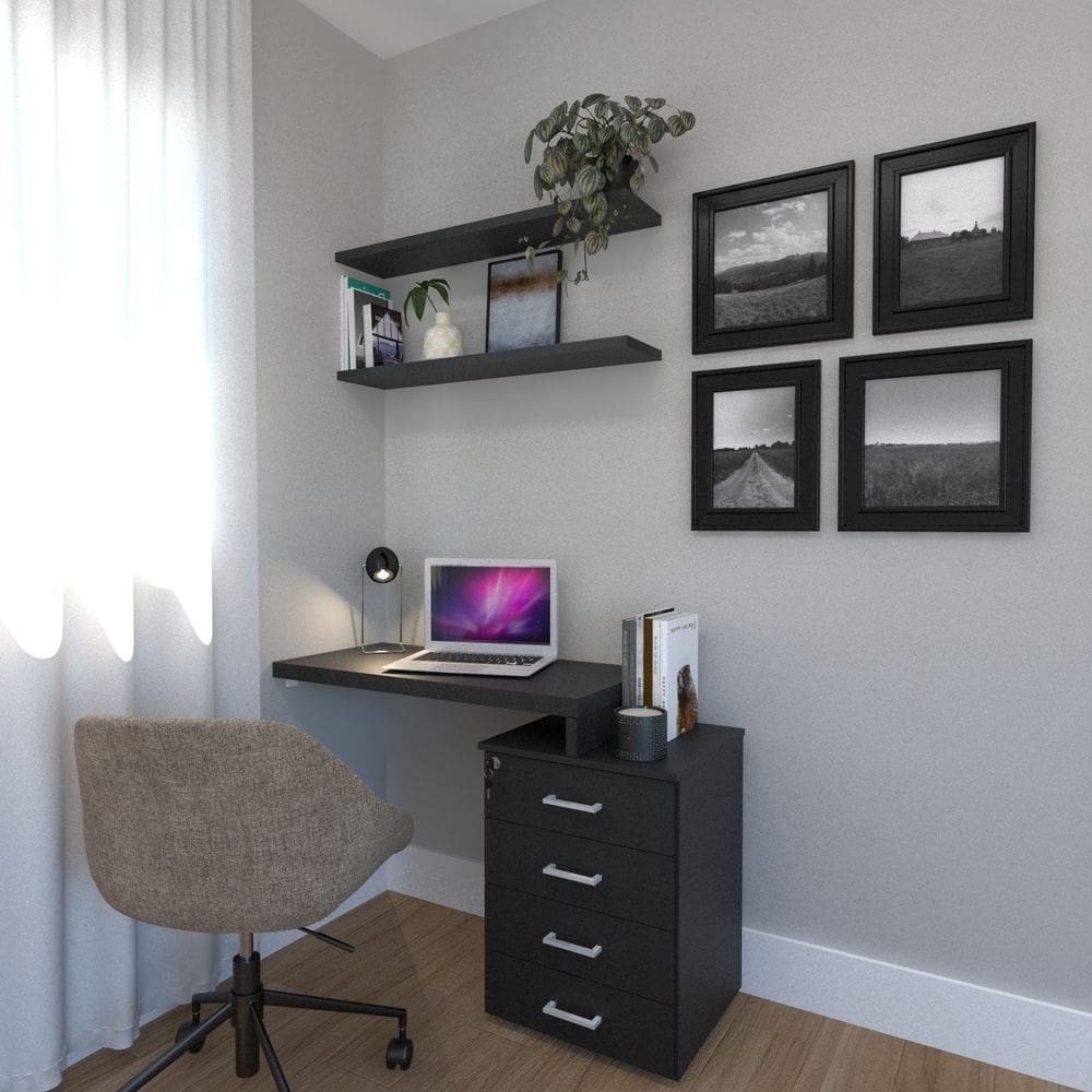 Escrivaninha Para Escritório e Home Office com 4 Gavetas Preto