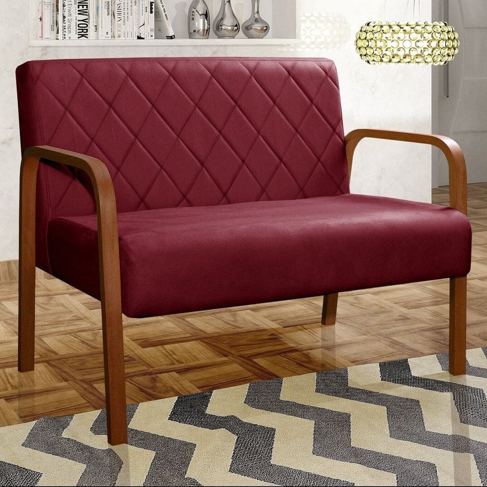 Sofá 2 Lugares Namoradeira Lara Decoração Sala Quarto Recepção Bordô