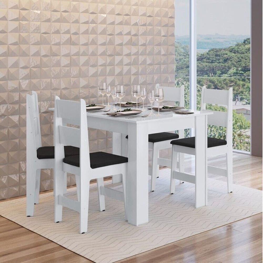 Conjunto Sala de Jantar Mesa Fixa com 4 Cadeiras Branco