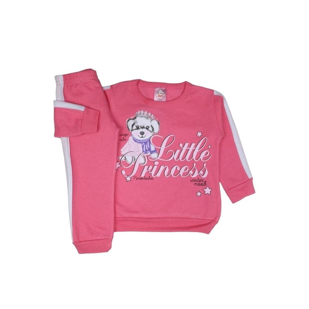 Conjunto Moletom Rosa Cachorrinha Confortável Inverno Frio