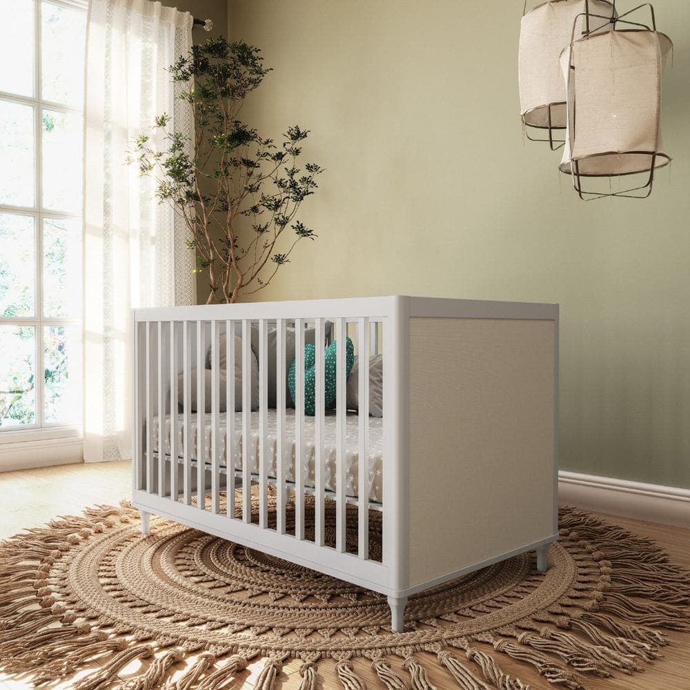 Berço 2 em 1 com Rattan Coleção Fofura Branco Acetinado com Rattan