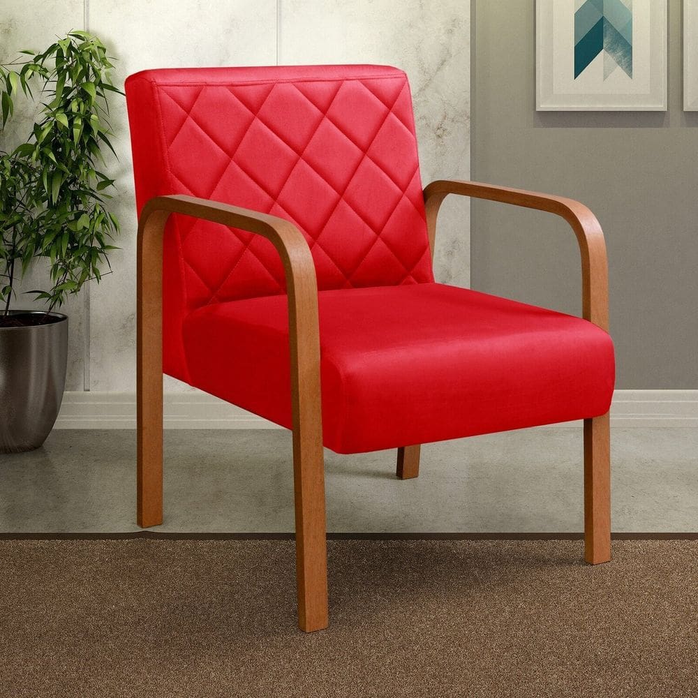 Poltrona Cadeira Decorativa Sala, Recepção Lara Vermelho