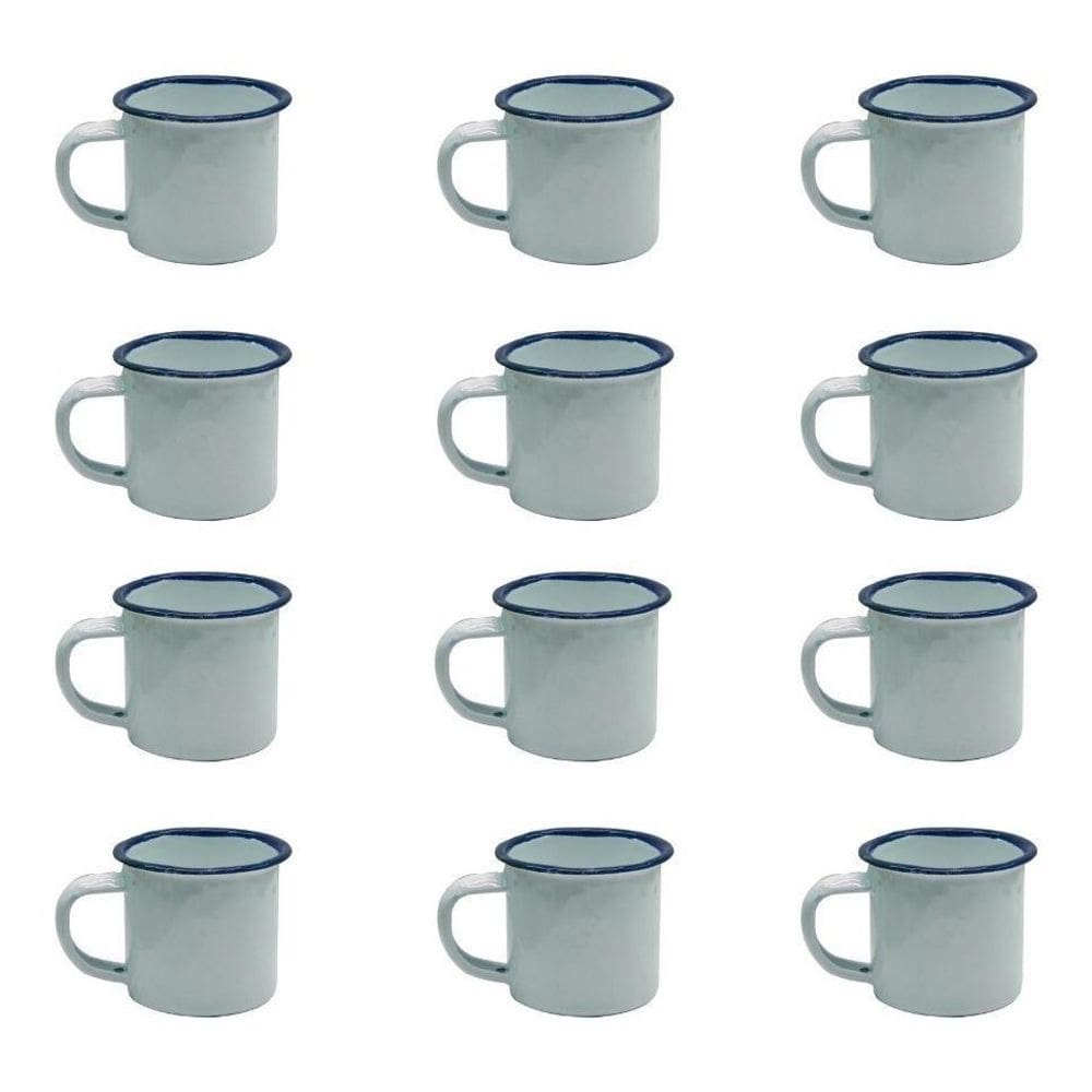 Caneca Esmaltada Retro 80Ml Branca Vintage Jogo 12 Unidades