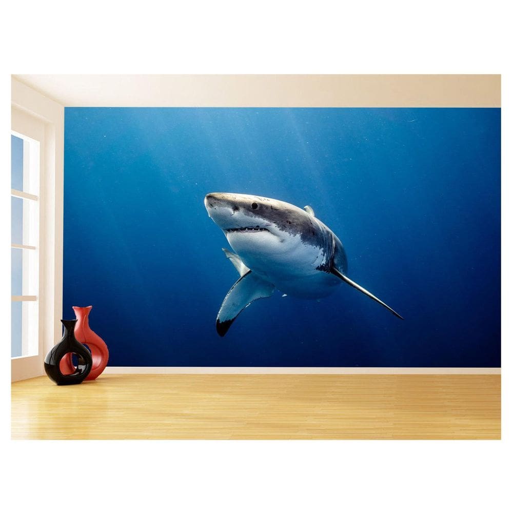 Papel De Parede 3D Fundo Do Mar Tubarão Branco 3,5M Fm120