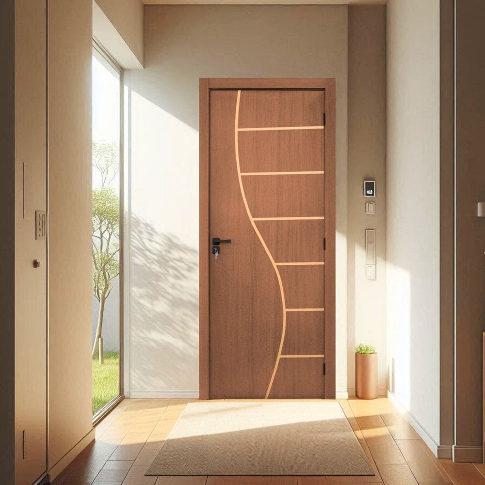 KIt Porta de Madeira Decorada 215x84cm Batente 16cm Cantareira Ipê