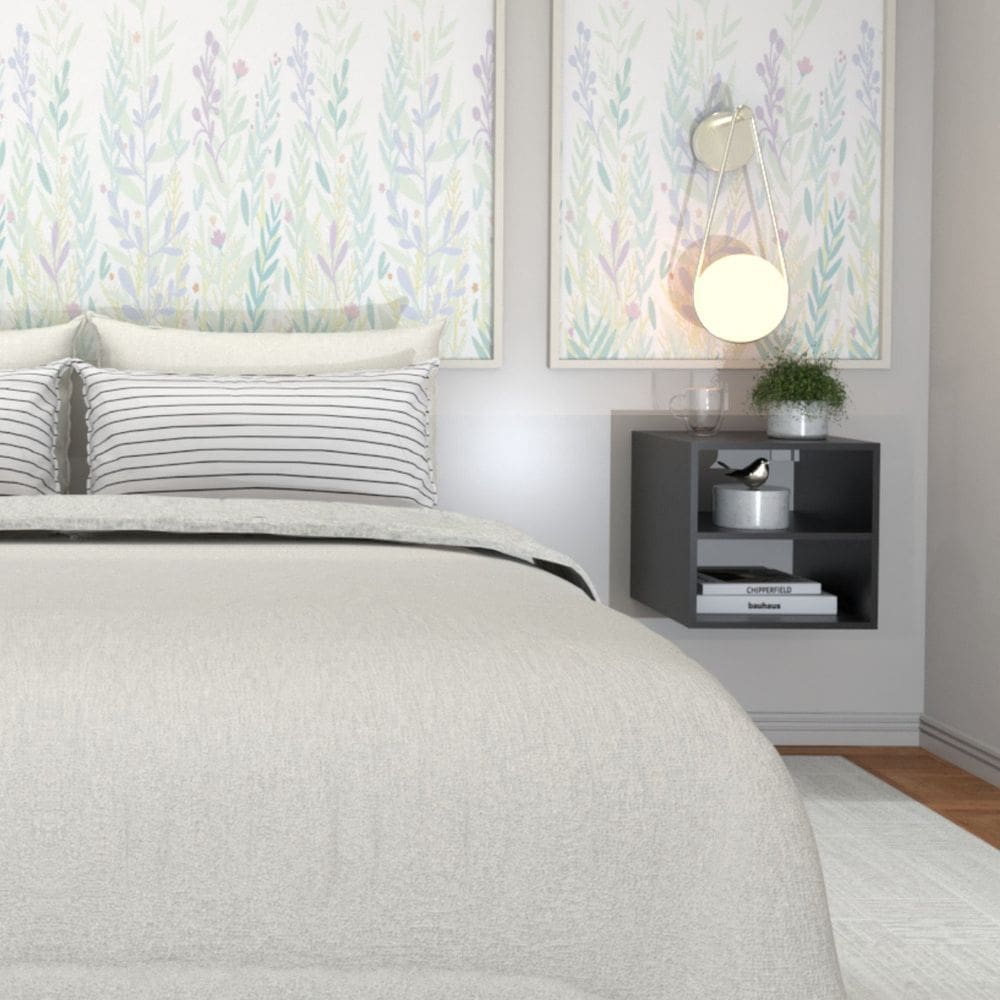 Mesa de Cabeceira Para Quarto / Nicho Suspenso com Prateleira Preto