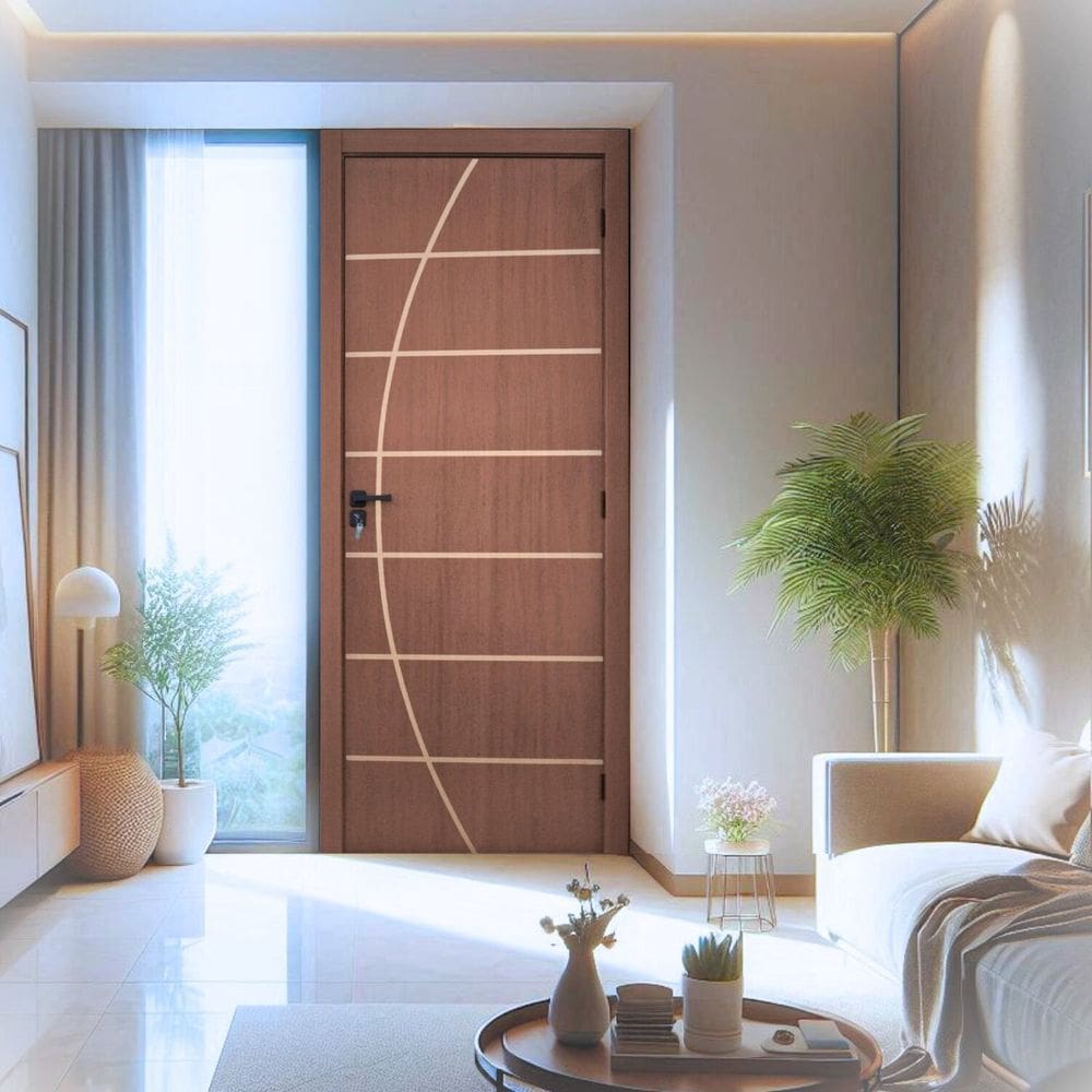 KIt Porta de Madeira Decorada 215x74cm Batente 12cm Neblina Ipê