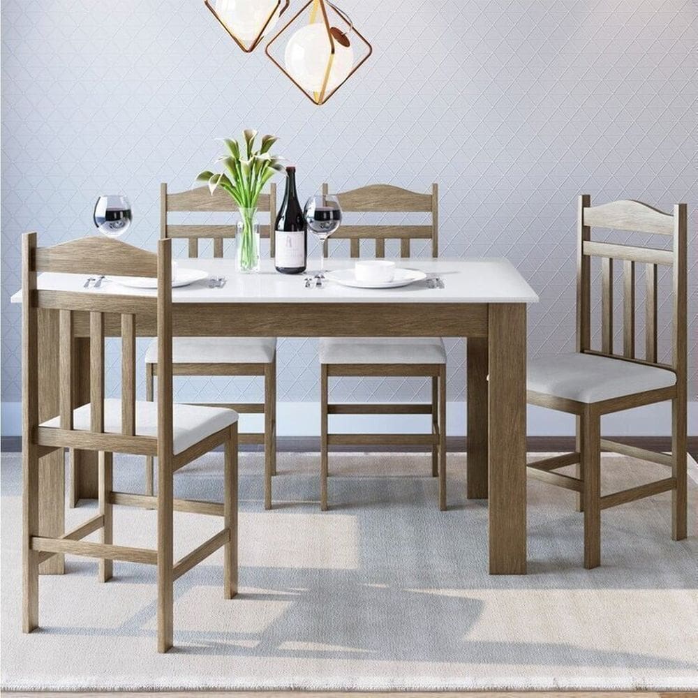 Conjunto Sala de Jantar Mesa Fixa com 4 Cadeiras Ameixa Negra