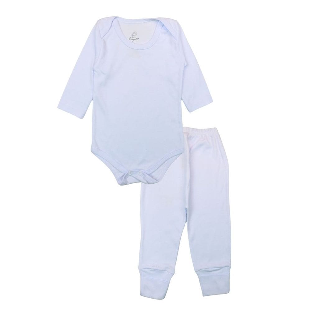 Conjunto Body Bebê Longo Algodão Branco Liso Unissex