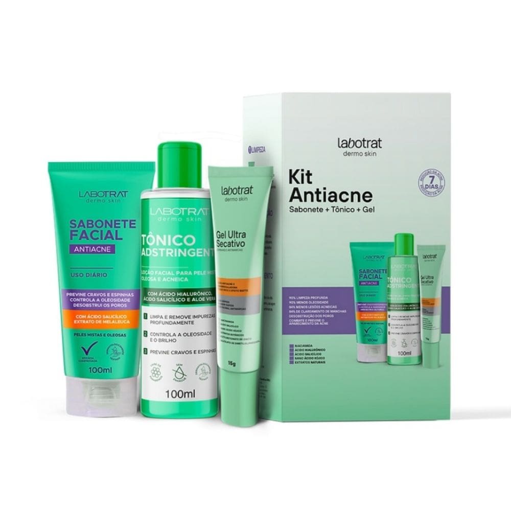 Kit Antiacne com Sabonete, Gel Secativo e Tônico Facial - Labotrat