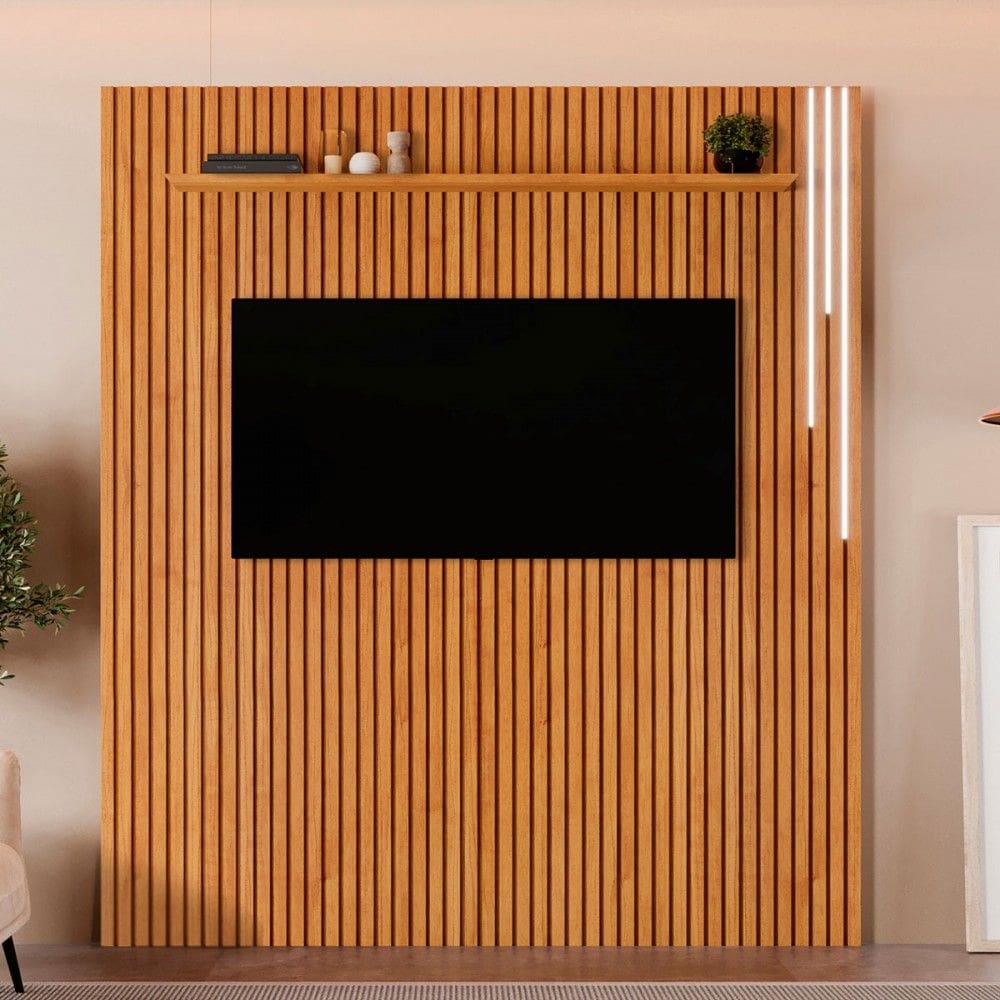 Painel para TV Até 75 Polegadas Paris Ripado 1 Prateleira com Led Naturalle - Mavaular