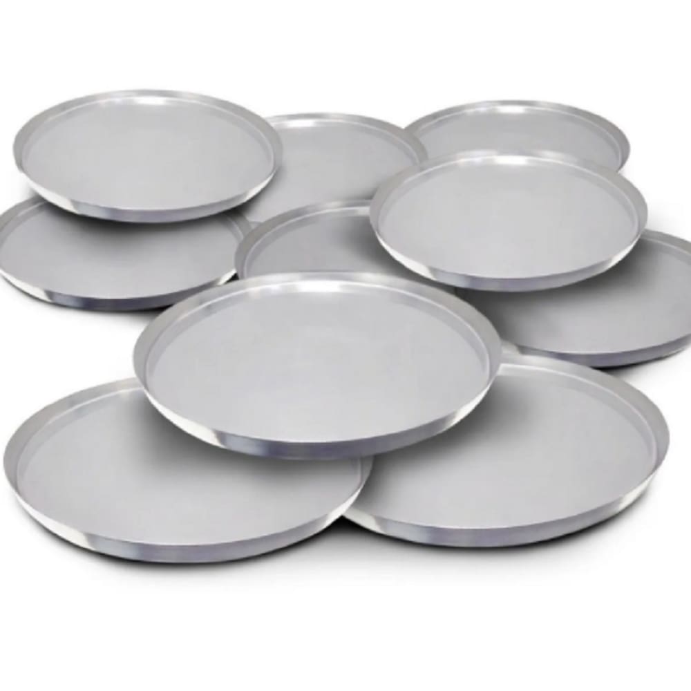 Kit forma de Pizza 6 unidades: 1 unidade de 25 cm, 2 unidades de 30 cm, 1 unidade de 35 cm e 2 unidades de 40 cm