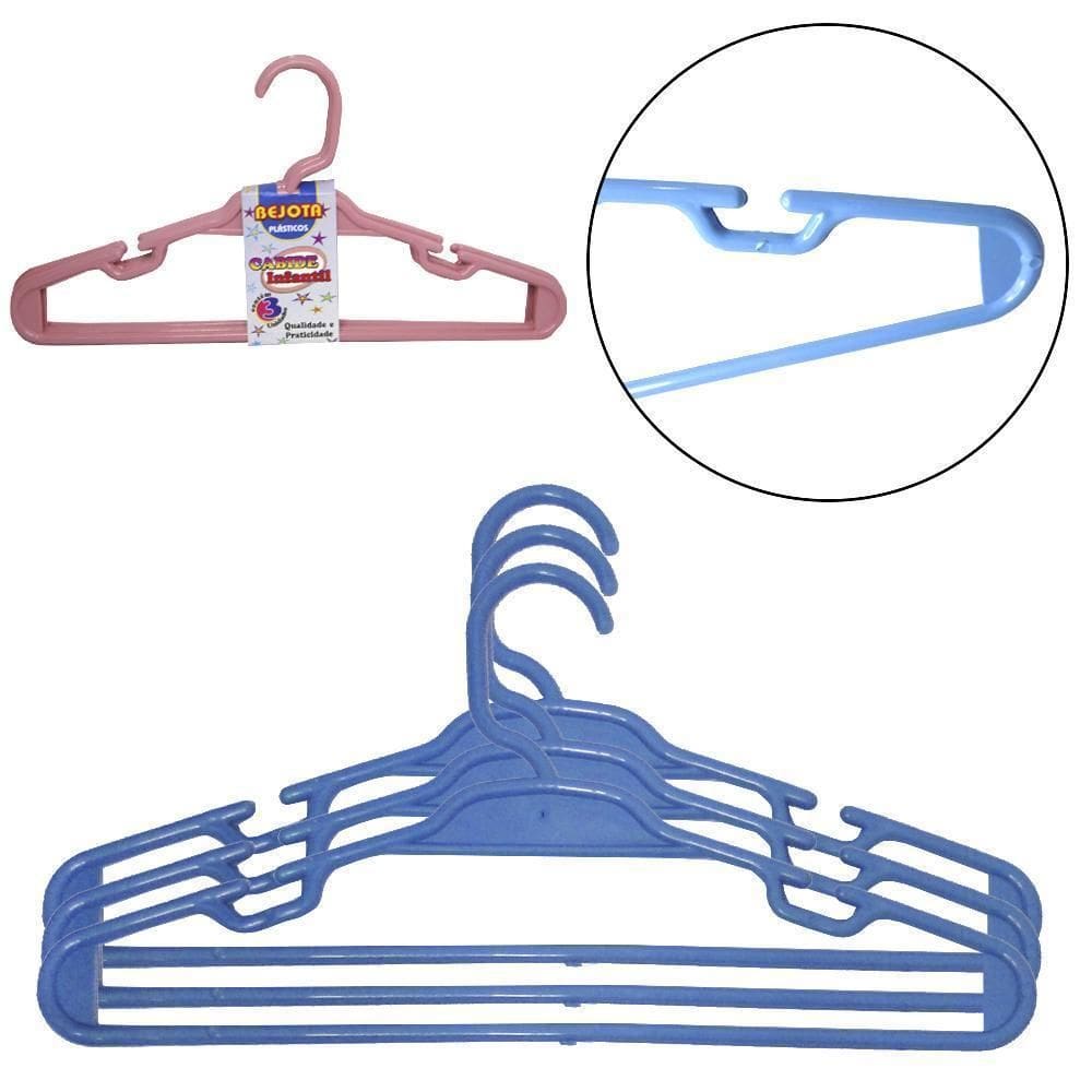 Cabide roupa infantil plastico com cava 3 pecas 28x14cm 5mm