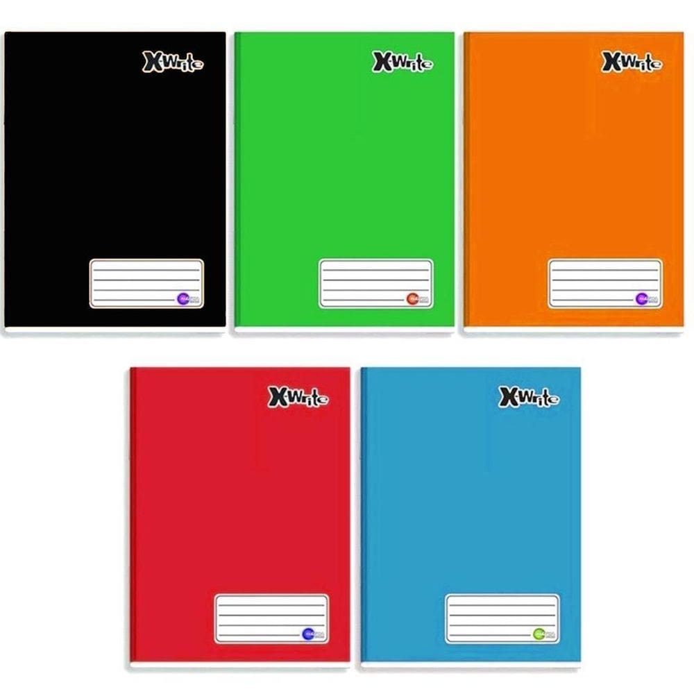 Kit 10 caderno diferente color 96 folhas costurado capa dura