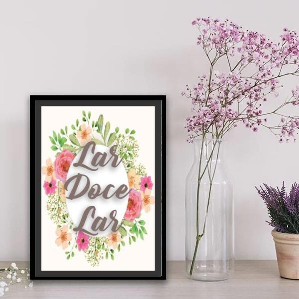 Quadro Lar Doce Lar Floral 45X34Cm - Com Vidro Preta
