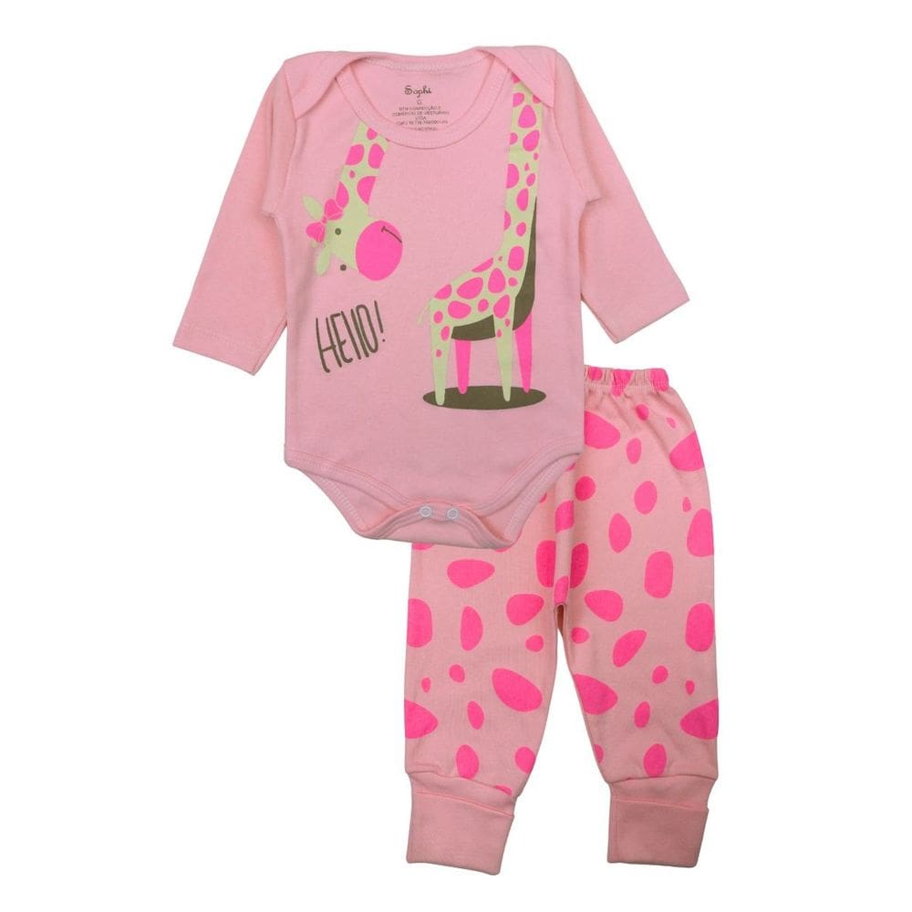 Conjunto Body Bebê Longo Algodão Rosa Claro Estampado Menina