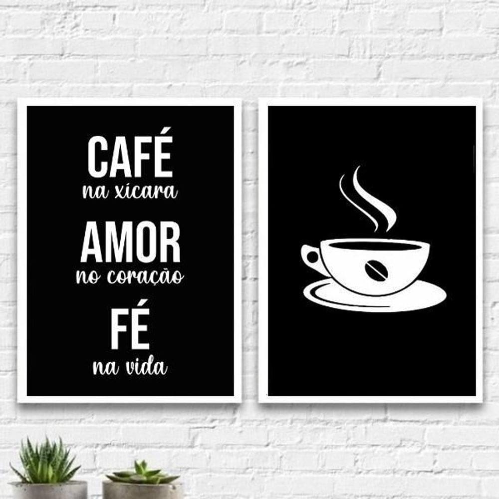 Kit 2 Quadros Decoração Cantinho Do Café 33X24Cm - Com Vidro
