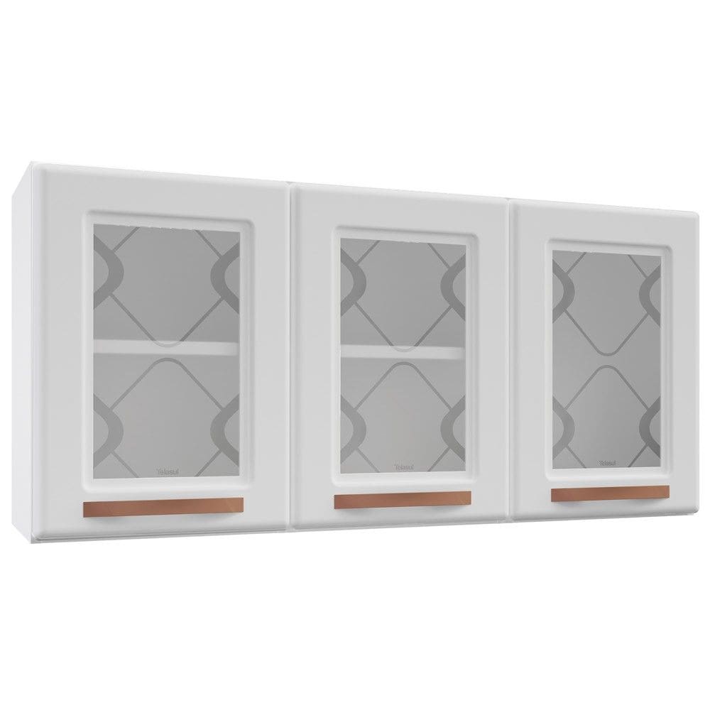 Armário Aéreo Cozinha Aço Mirage New 3 Portas com Vidro Branco - Telasul
