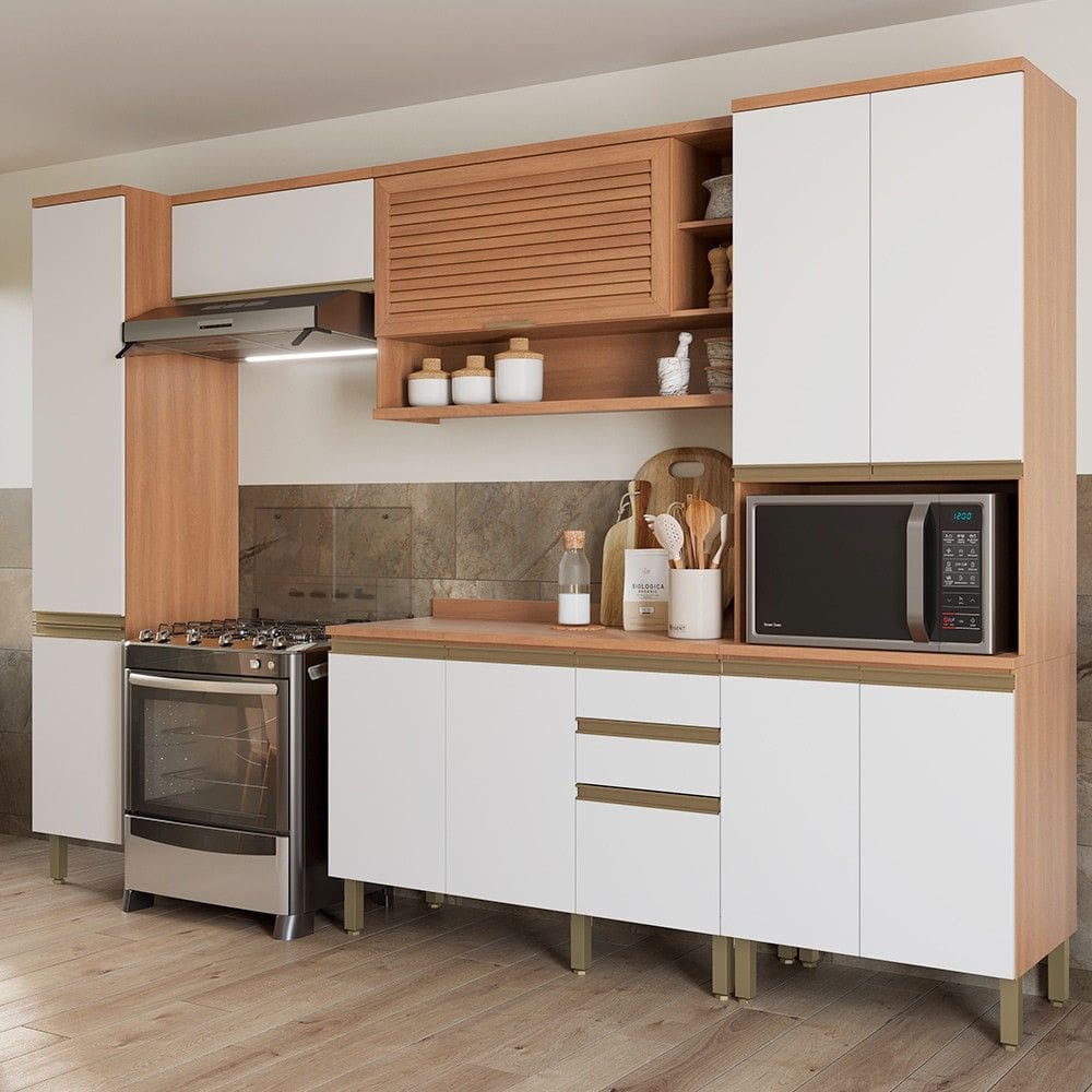 Cozinha Completa Macadâmia 10 Portas 3 Gavetas Freijó/Branco 914427 - Thela