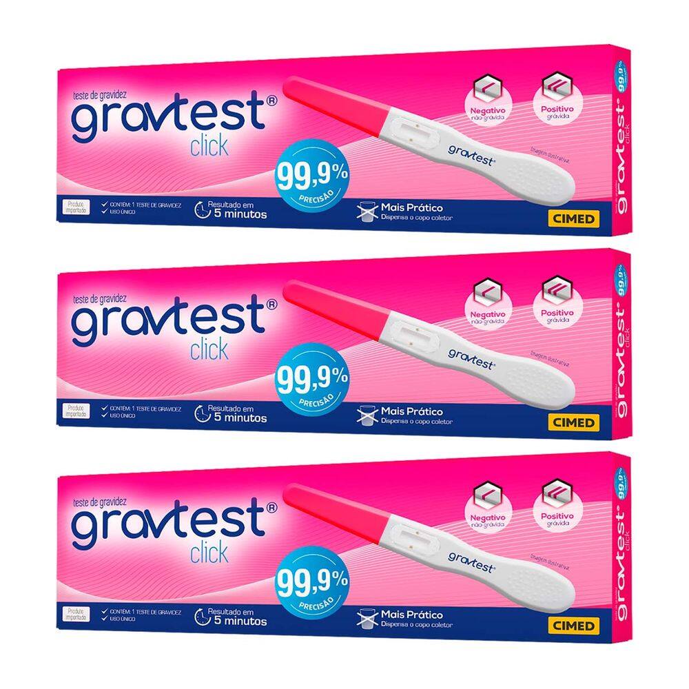 KIT C/ 3 Gravtest Click Teste Gravidez