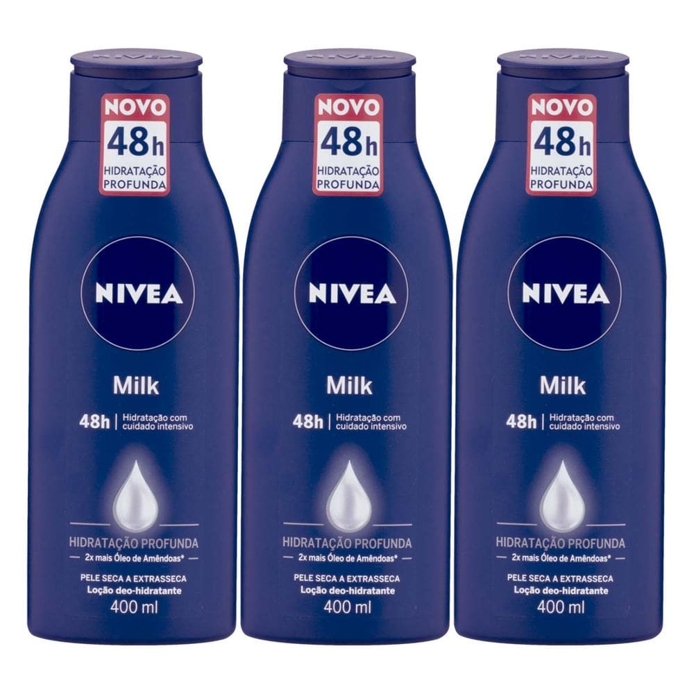 Kit 3 und Loção Hidratante Nívea Milk Pele Extra Seca 400ml