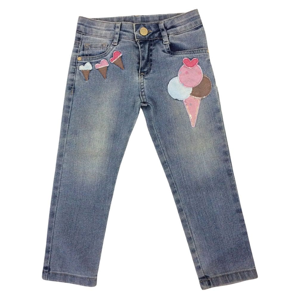 Calça jeans infantil bordada menina Mon Sucrê azul