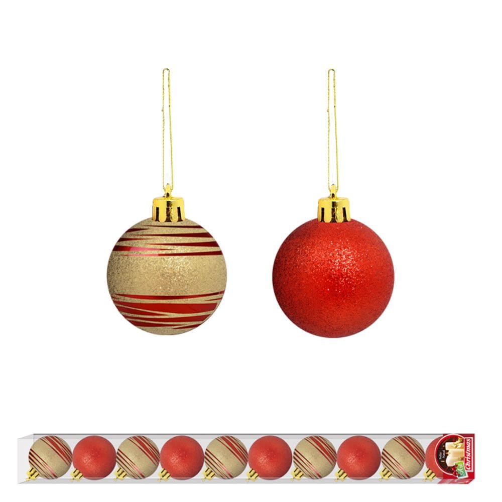 Bola de natal mônaco vermelha listrada brilhante com 10 und