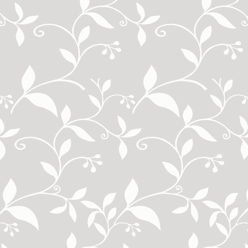 Papel de parede lavável folhas brancas com fundo cinza 3m