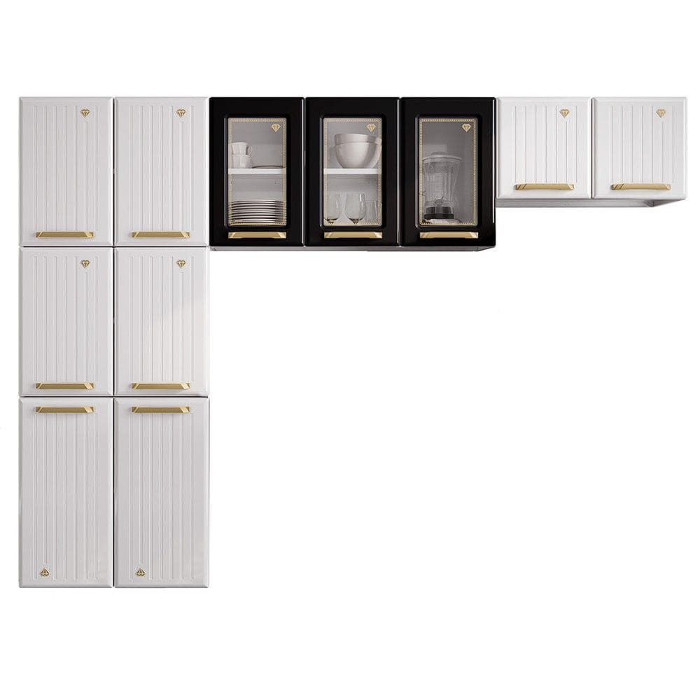 Cozinha Compacta em Aço Diamante 11 Portas Branco/Preto - Telasul