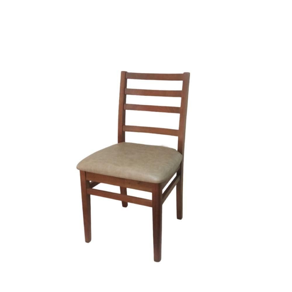 Cadeira Poltrona Estrutura Em Madeira Assento Estofado Creme