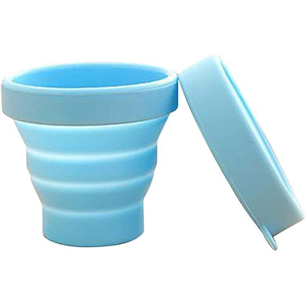 Copo retrátil de silicone com tampa - azul