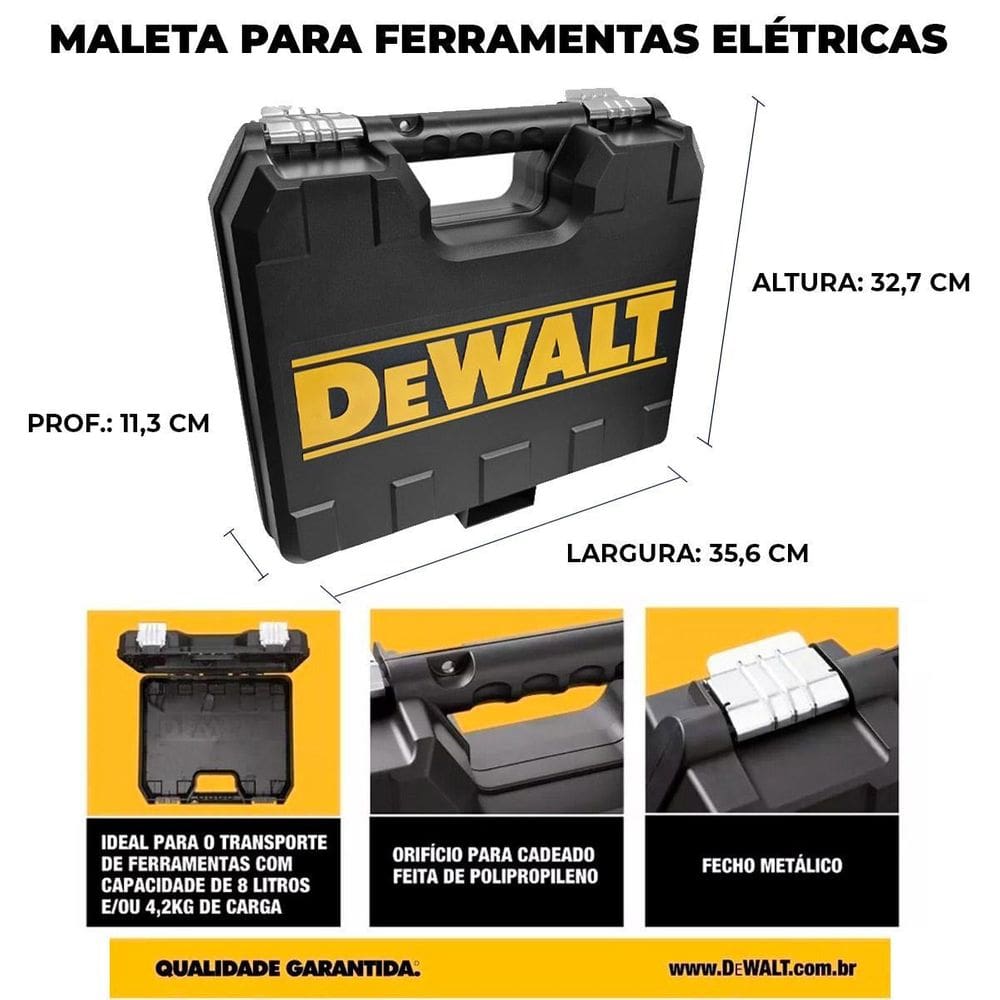 Maleta ferramenta elétrica furadeira parafusadeira dewalt