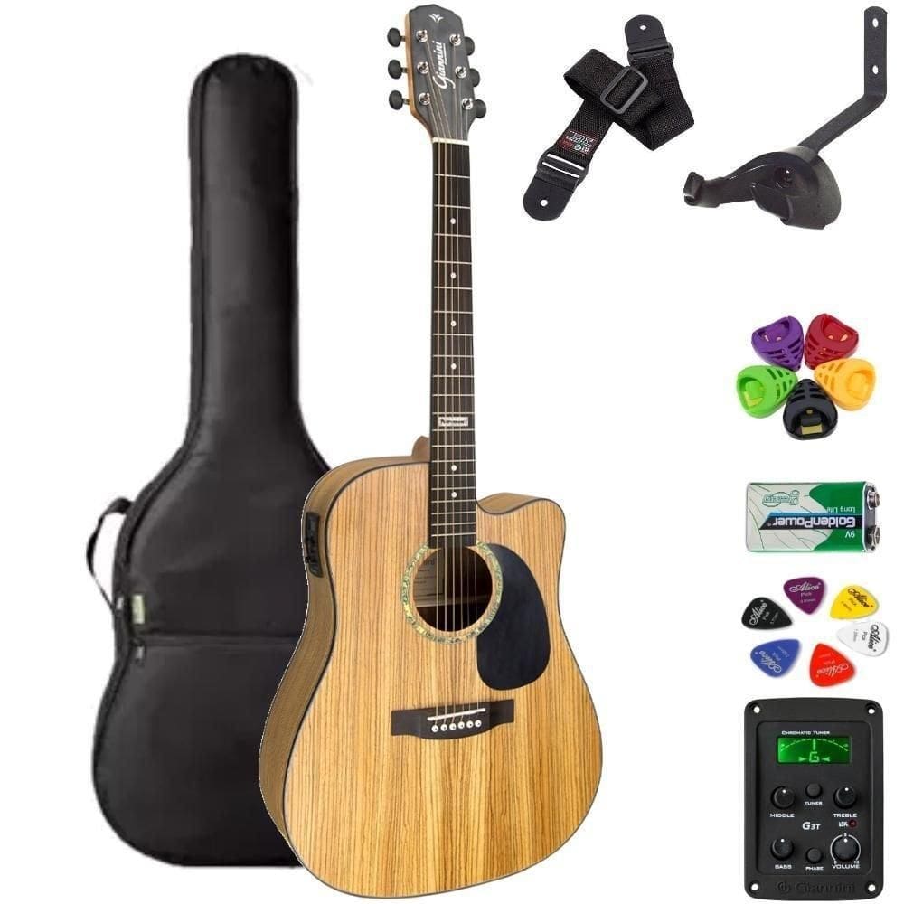 Violão giannini folk aço gf1d natural zebra zw + kit2pl