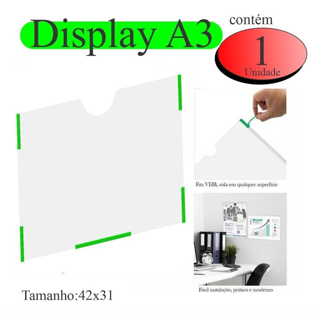 Display A3 Expositor Folhas Quadro Aviso Parede Pet Horiz