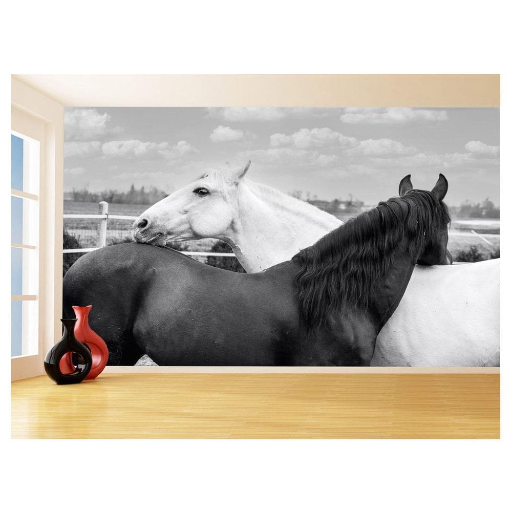 Papel De Parede Animais Casal Cavalos Fazenda 3,5M Anm329