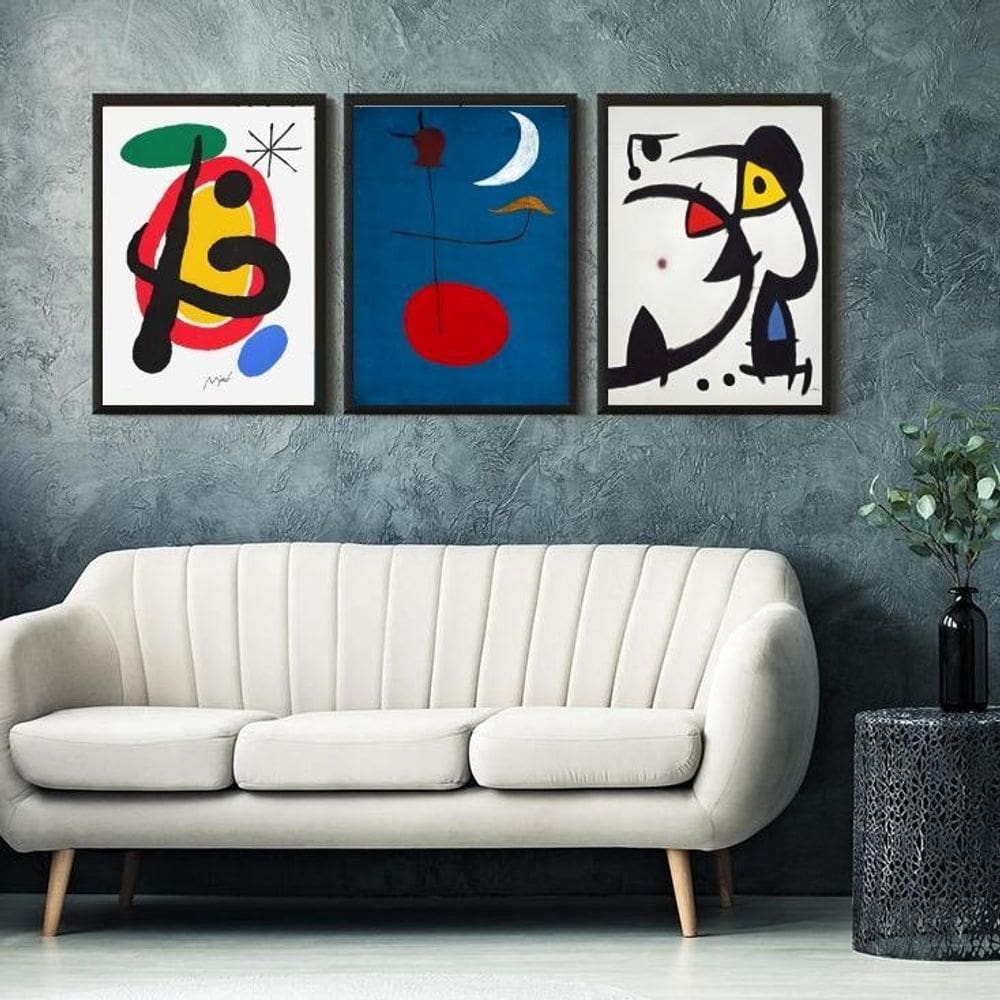 Kit 3 Quadros Abstratos Obras De Miró 33X24Cm