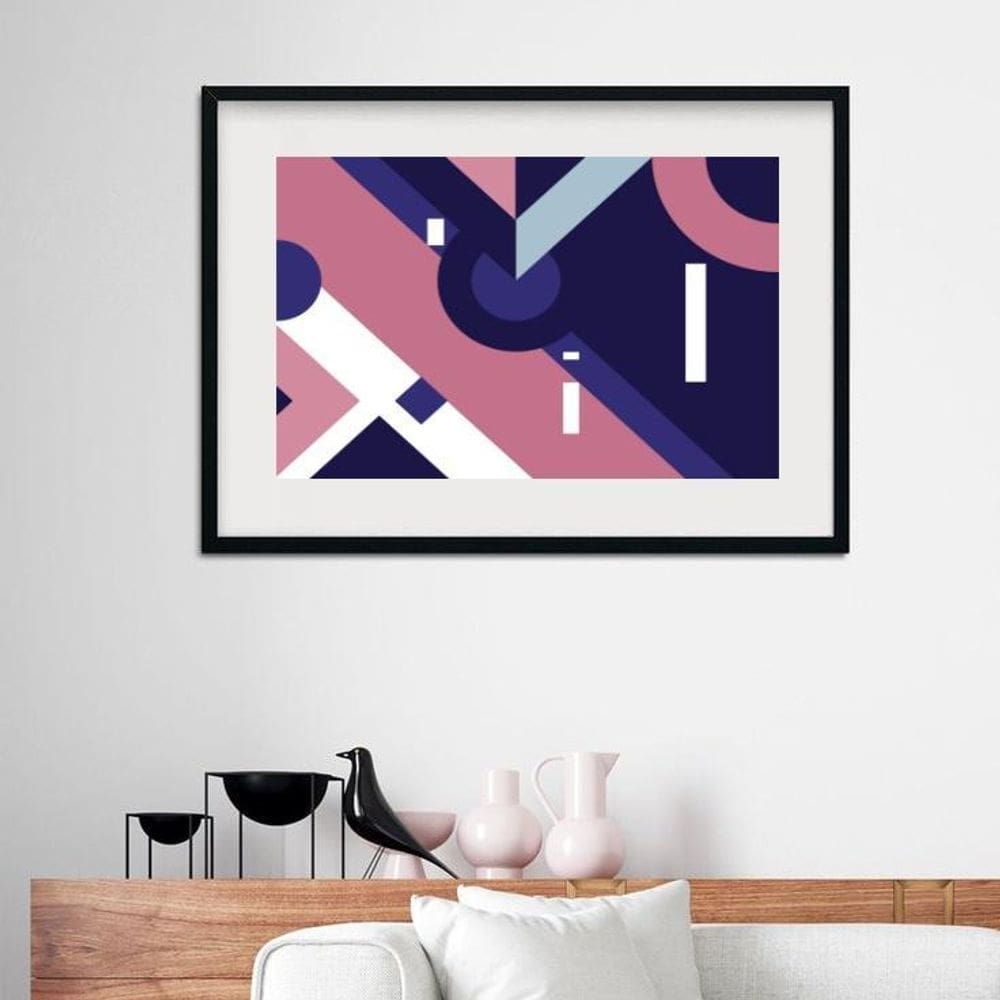 Quadro Abstrato Geométrico Rosa E Azul - 60X48Cm