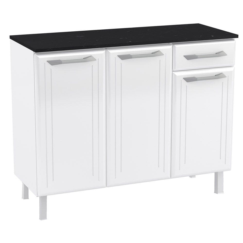 Balcão de Cozinha Aço com Tampo Topázio 3 Portas 1 Gaveta Branco - Telasul