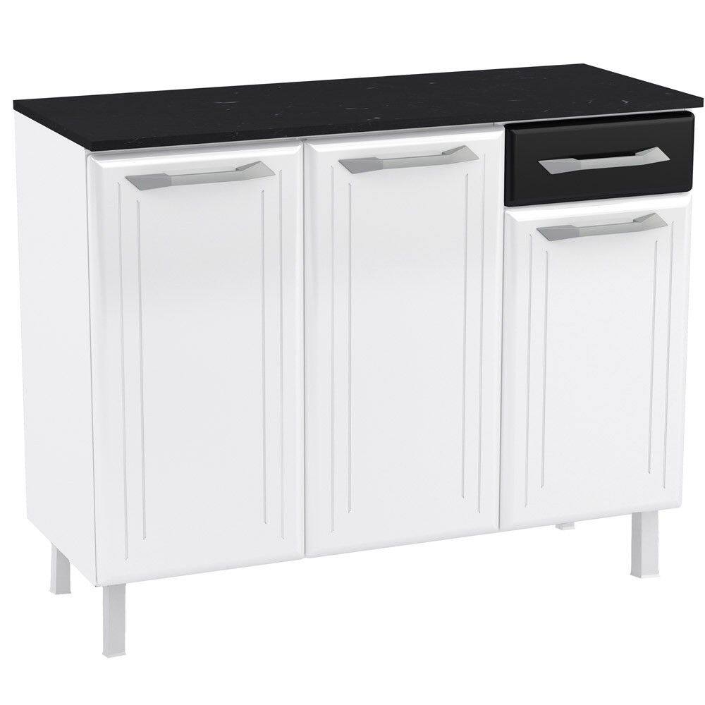 Balcão de Cozinha Aço com Tampo Topázio 3 Portas 1 Gaveta Branco/Preto - Telasul