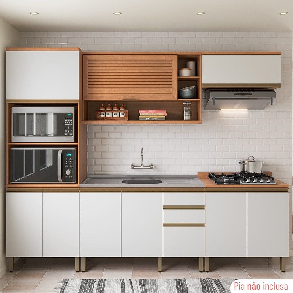 Cozinha Completa Macadâmia 9 Portas 3 Gavetas Freijó/Branco 914424 - Thela